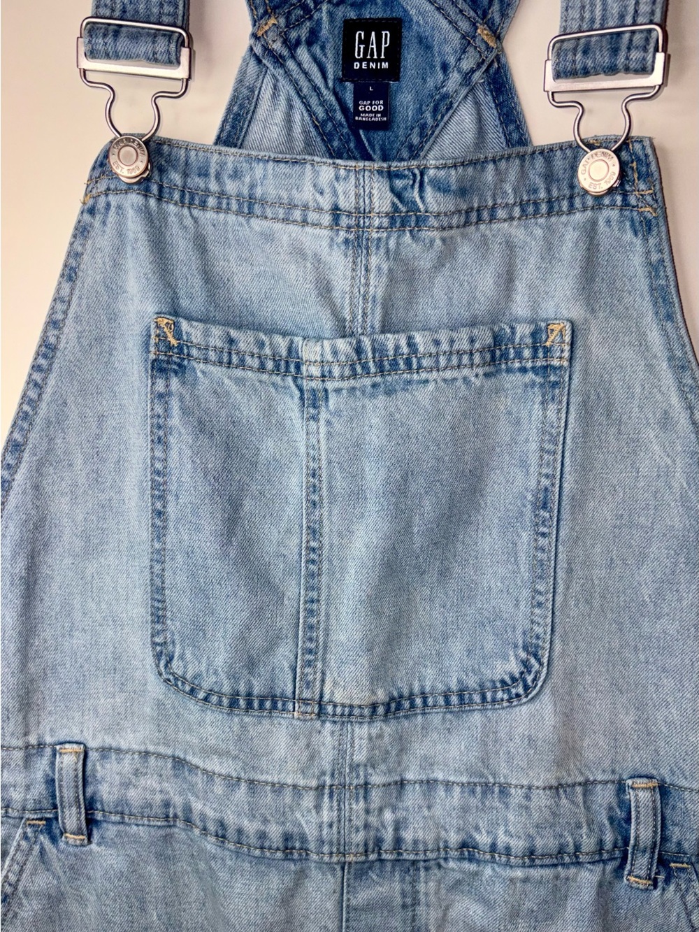 GAP Denim Women’s Large Light Wash Shortalls Overall Shorts 100% Cotton